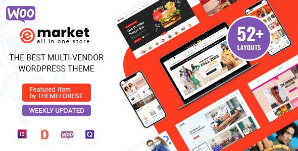 eMarket – All-in-One Multi Vendor MarketPlace Elementor WordPress Theme (53 Indexes, Mobile Layouts)  7.9.1